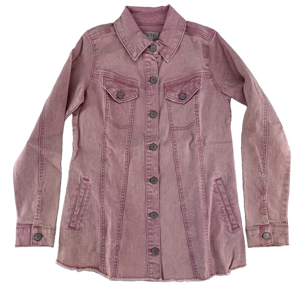 LOGO by Lori Goldstein Denim Jean Jacket w/ Frayed Hem Size 0 Rosette Faded Red